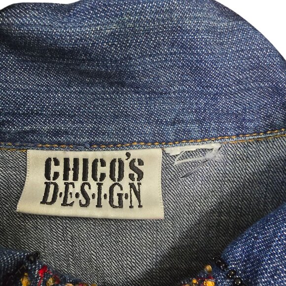 Chicos Vintage Denim Zip-Up Shirt Embroidered & Beaded Camel &Collar Boho READ - Picture 5 of 12